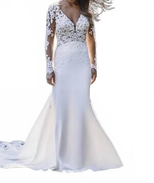 NEW ALLURE BRIDALS lace long sleeve wedding dress in ivory/nude